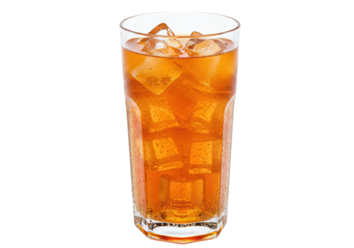 Isolated glass of refreshing iced tea or whiskey with ice cubes in it on tabletop ready to drink