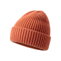 Burnt Orange Knit Beanie Winter Hat on White Background