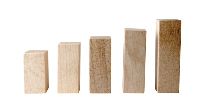Four light brown wooden blocks, increasing in height