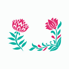 Floral Corner Design Decorative Flower Leaf Ornament Pattern Art Vector Illustration