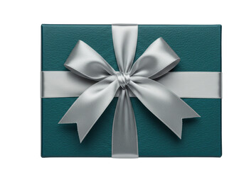 Isolated teal present with a silver ribbon, box for holiday, birthday or other celebration