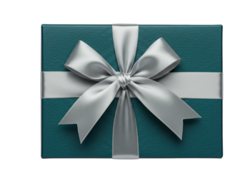 Isolated teal present with a silver ribbon, box for holiday, birthday or other celebration