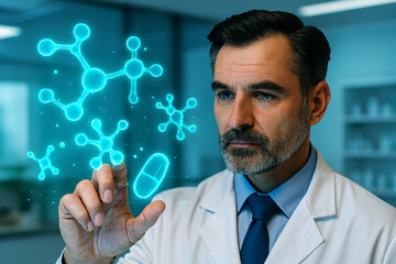 Scientist Researching Holographic Molecular Structures