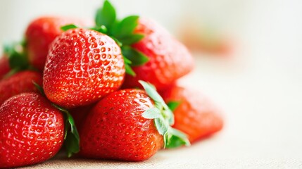 Pile of Fresh, Ripe Strawberries with Green Leaves, Perfect for Healthy Eating and Dessert Concepts