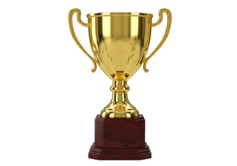 Isolated golden trophy on wooden base symbolizes success, winning, and recognition in competition