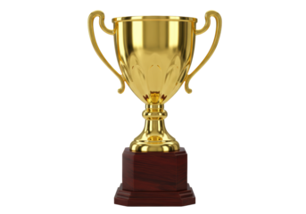 Isolated golden trophy on wooden base symbolizes success, winning, and recognition in competition
