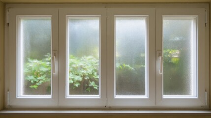 translucent. Minimalist white window frame with translucent panels filtering soft daylight. real-estate listings, architecture portfolios, designed for interior renovation comparisons for interiors.