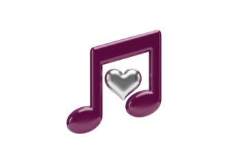 Isolated musical note with heart, concept for romantic music, love song or valentines day