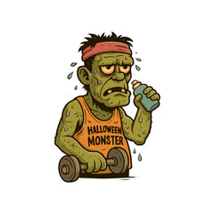 Naklejka premium Exhausted Halloween Monster Working Out