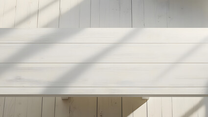 Obraz premium White Wooden Plank Surface with Sunlight Shadows Top View