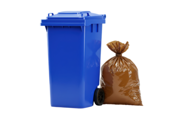Isolated recycle bin and garbage bag symbolizing waste management for environmental health