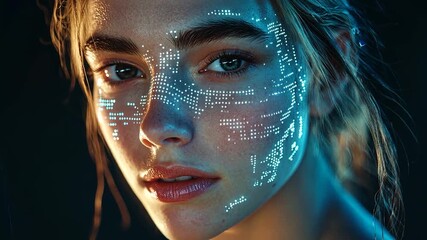 Futuristic Woman Face With Digital Overlay. - Powered by Adobe