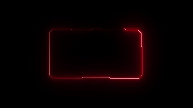 Glowing Futuristic digital red color HUD icon cyber frame technology for video overlay templates. Digital HUD futuristic element cyber generated background. security hologram frame border 4k video