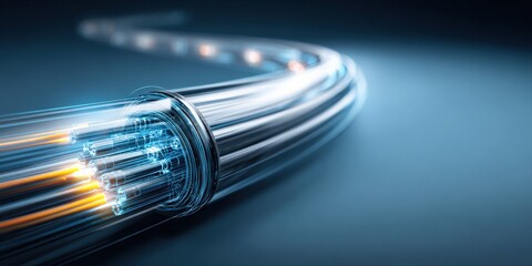 Fiber Optic Cable Glowing with Data Transfer, High-Speed Connection, Abstract Technology Background