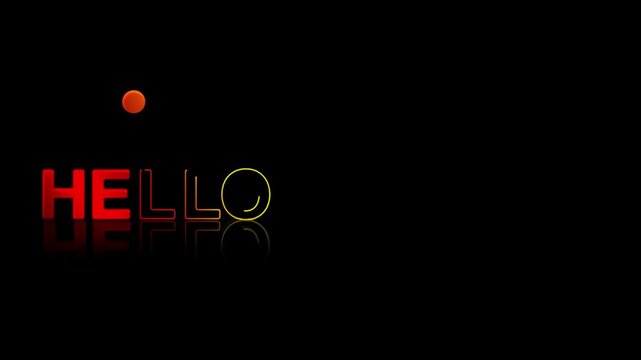  animated jumping or bouncing ball of Hello Autumn text word lettering typography glow neon reveal, Bright letters jump in the inscription theme video,motion seamless loop animation rainbow type on bl