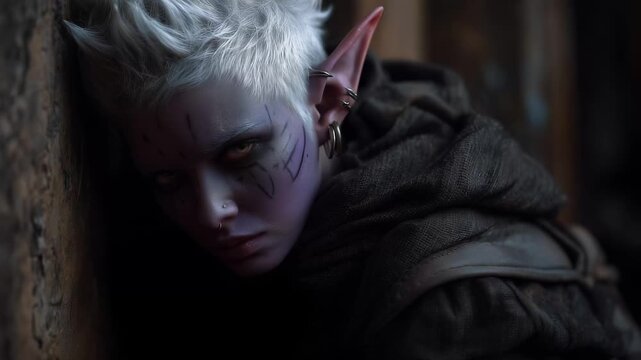 A woman with white hair and blue eyes. Elf with a pointed cloak in fantasy. A male with mysterious silver hair. A woman with pale hair and azure eyes lifestyle.