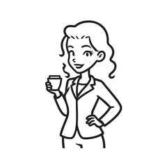 Beautiful Woman in Formal Dress Black and White Illustration Vector Art Design
