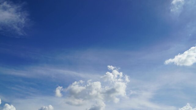 clouds and blue sunny sky,  white clouds over blue sky, Aerial view,  nature, blue sky, white clear weather. Time-lapse video 4 K.
