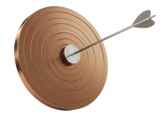 Isolated arrow hitting center of bullseye target with money, concept of financial accuracy
