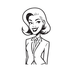 Beautiful Woman in Formal Dress Black and White Illustration Vector Art Design
