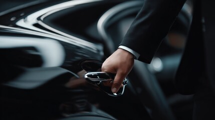 Professional Hand Opening Car Door: Automotive, Transportation, Luxury, and Business Travel Concept