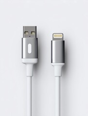 Silver USB Data Cable Close-Up: High-Resolution Image for Product Mockups and Tech-Related Visuals