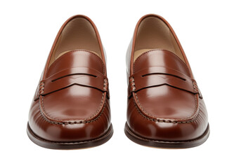 Isolated Penny Loafers Brown Leather, Dress Shoes for Men, Pair of Footwear, Formal Shoe