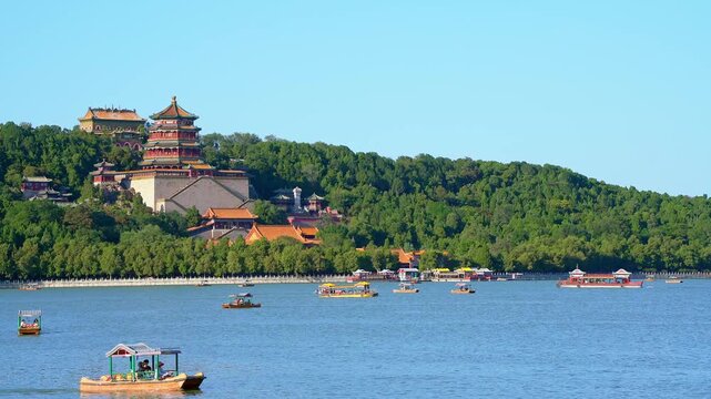 Summer View of Buddhist Incense Pavilion and Kunming Lake in the Summer Palace, Beijing, China
