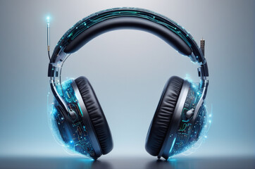 Cybernetic Headphones with Digital Circuitry. Generative AI.