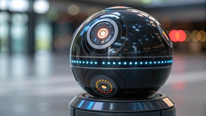 AI-Driven Agentic Robotic Sphere in Modern Urban Environment Futuristic Technology Display Capturing Innovation and Design at a Technology Expo