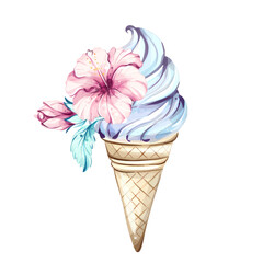 Delightful ice cream cone topped with vibrant flowers evokes summer joy and beachside relaxation perfect for holiday celebrations and fun vacations
