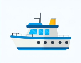 Obraz premium Simple, flat illustration of a motorboat. Side view, stylized