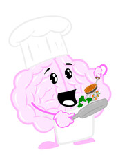 brain cooking healthy food cute brain icon character design