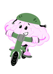 brain cycling cute brain icon character design