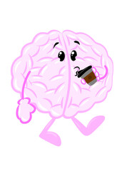 brain drink coffee cute brain icon character design