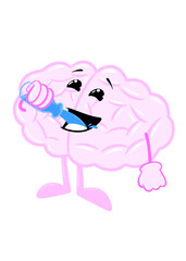brain drink water cute brain icon character design