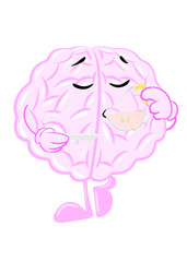 brain drink tea cute brain icon character design