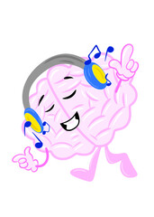 brain enjoy music cute brain icon character design