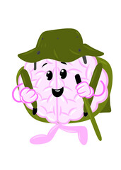 brain hiking cute brain icon character design