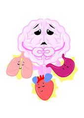 brain lug gut and heart united cute brain icon character design