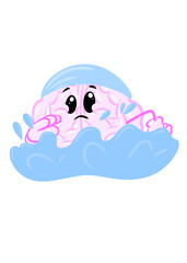 brain swimming cute brain icon character design