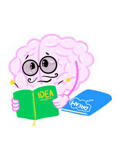 brain read books cute brain icon character design