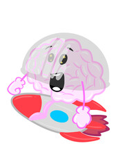 brain going to space cute brain icon character design