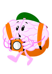 brain traveling cute brain icon character design