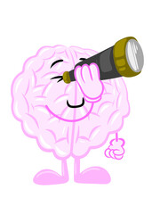 brain using binocular cute brain icon character design