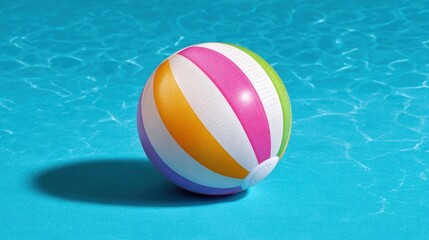 Colorful Beach Ball Floating on Clear Aquatic Surface Ideal for Summer and Vacation Themes