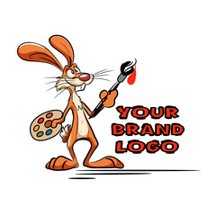 Cute cartoon rabbit artist logo design for kids brand