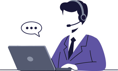 Customer Service Representative Using Laptop and Headset
