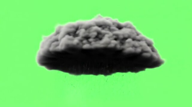 Dark, ominous storm cloud with heavy rain against a vibrant green screen.