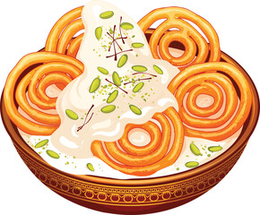 Illustration of Jalebi with Rabri in Bowl